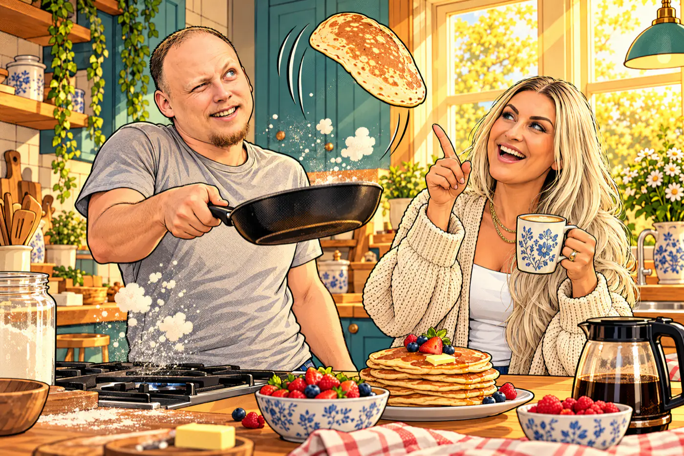 Kopīgas brokastis un lidojoša pankūka